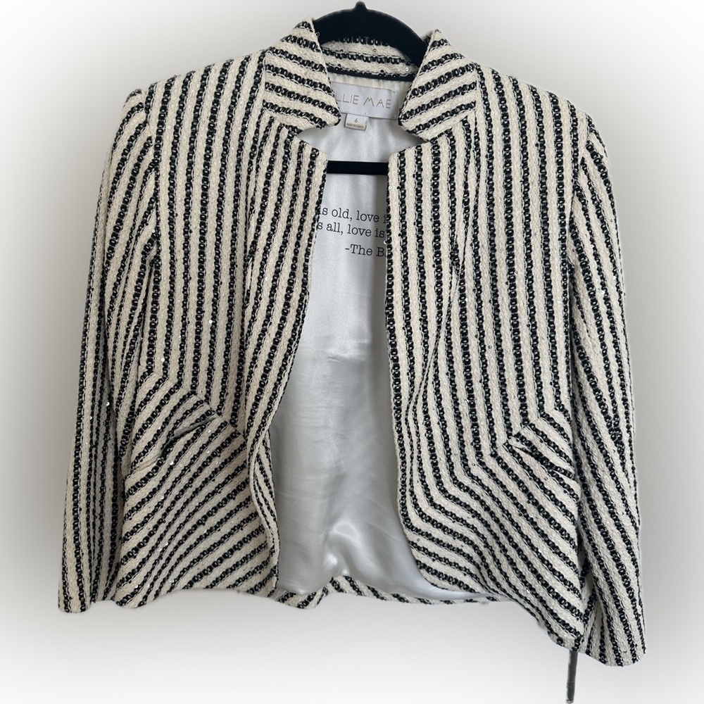 Ellie Mae Jacket with creme & black stripes in size 6.